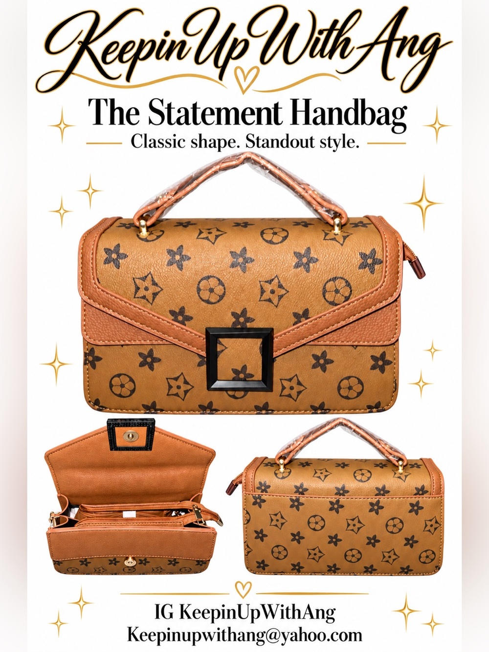 Tan Patterned Statement Handbag